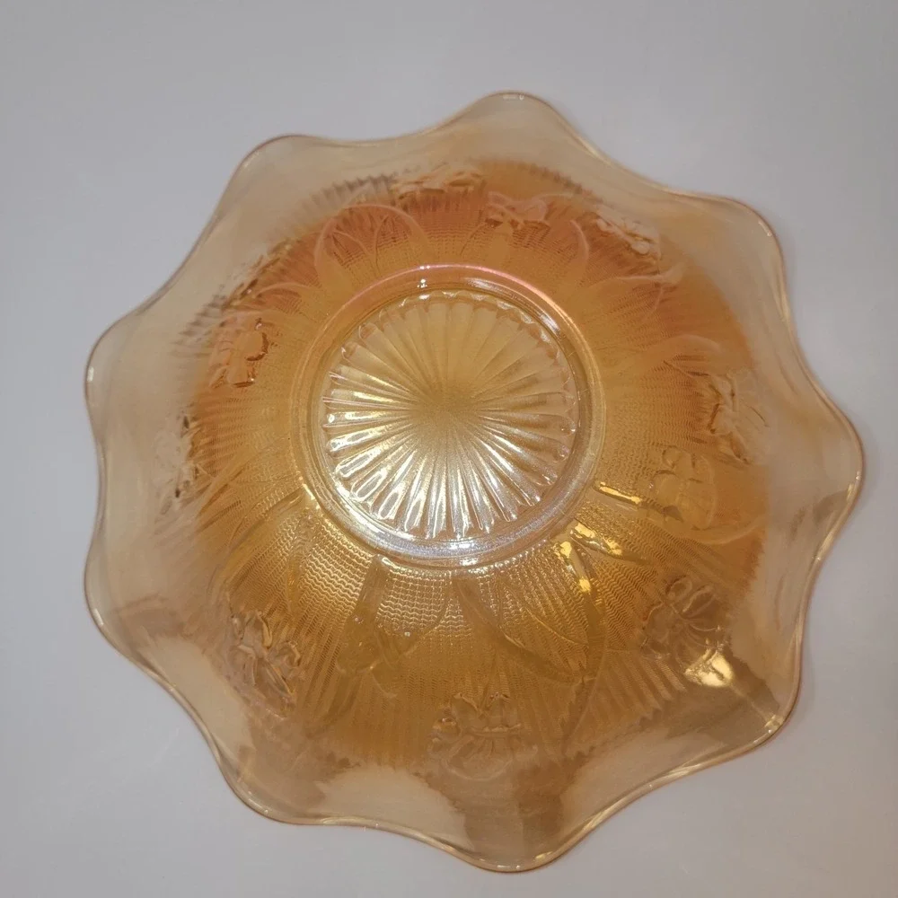 Vintage Indiana Glass Marigold Iridescent Iris and Herringbone 12